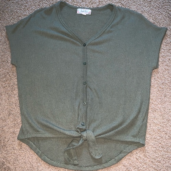 olive green button up tie front shirt - Picture 3 of 4